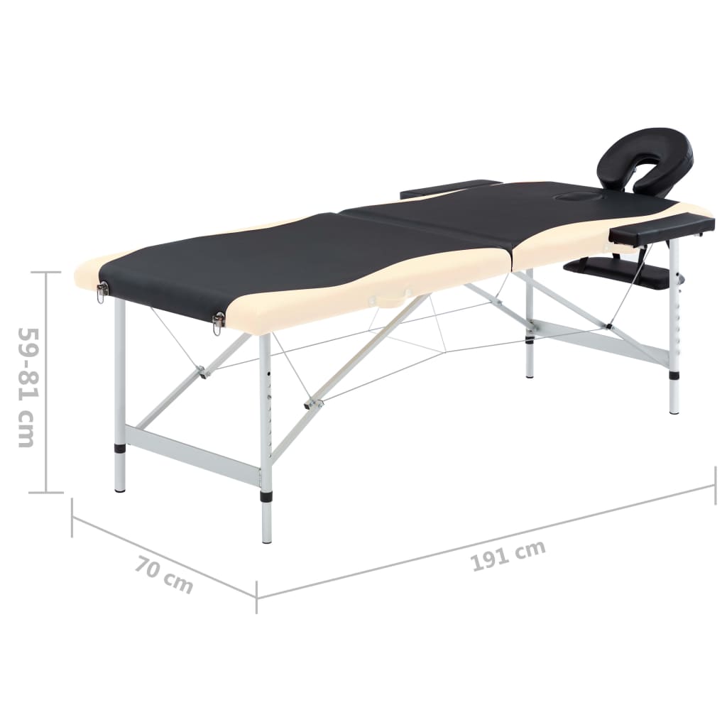 Lettino Massaggio Pieghevole 2 Zone in Alluminio Nero e Beige | homemem39