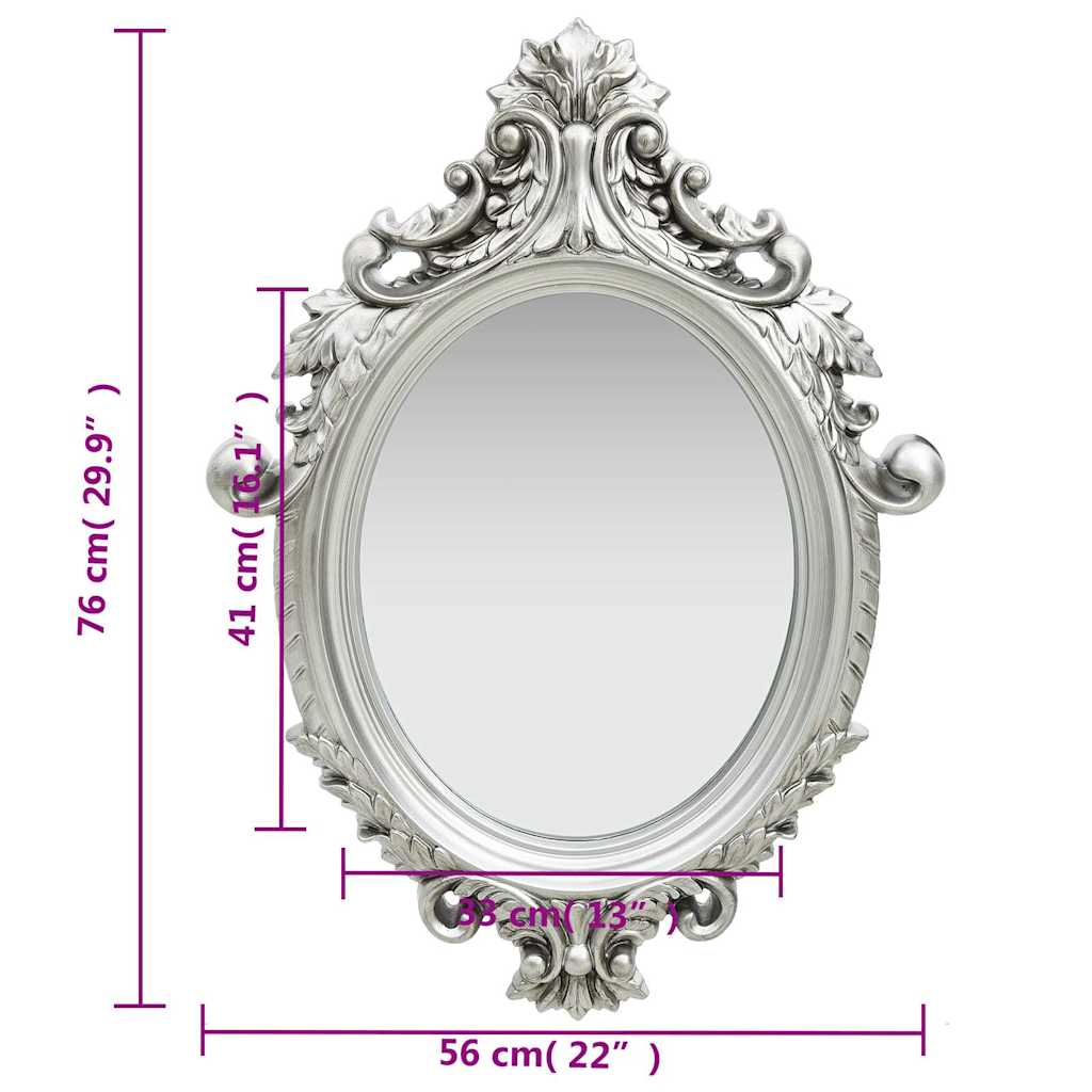 Specchio da Parete Stile Castello 56x76 cm Argento