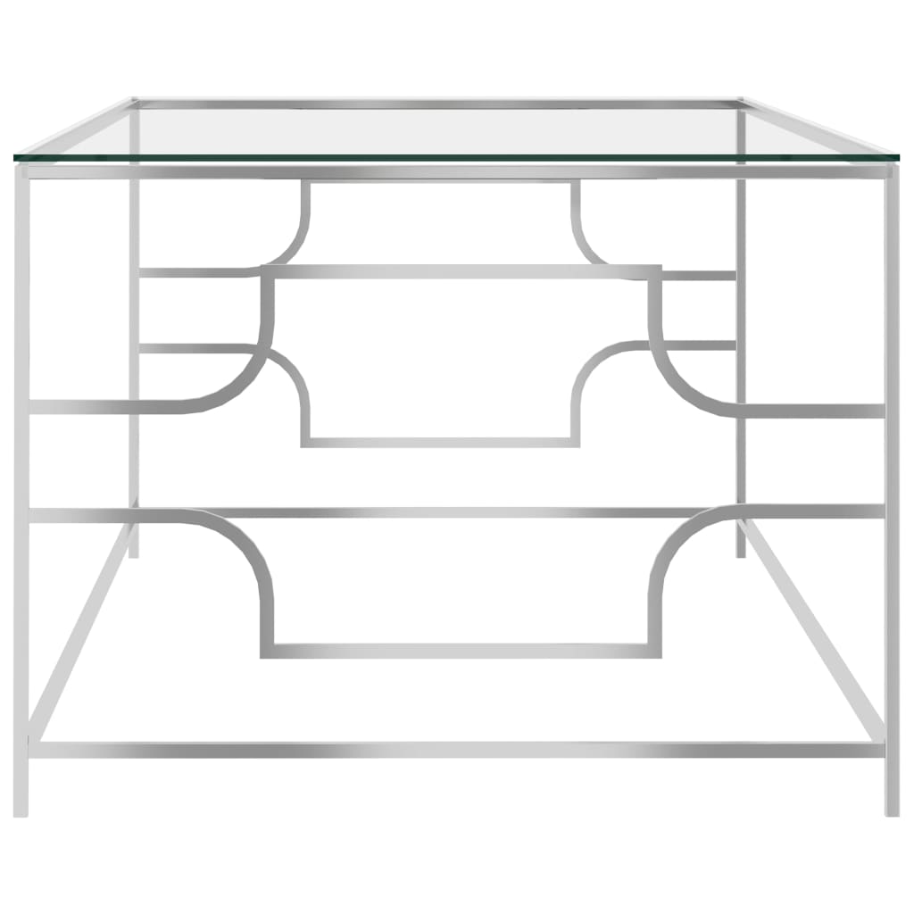 Tavolino da Caffè Argento 120x60x45 cm in Acciaio Inox e Vetro | homemem39