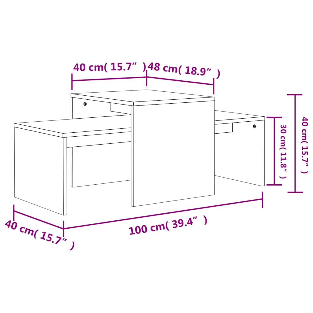 Set Tavolini da Salotto Grigio Cemento 100x48x40 cm Multistrato