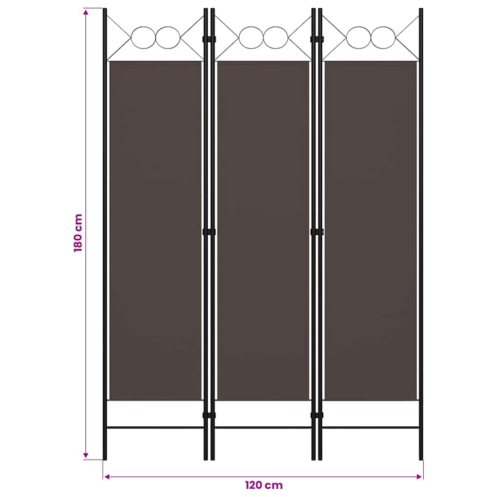 Paravento a 3 Pannelli Marrone 120x180 cm