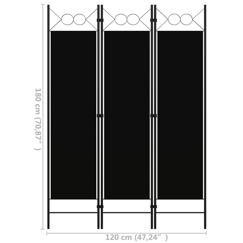 Paravento a 3 Pannelli Nero 120x180 cm - homemem39