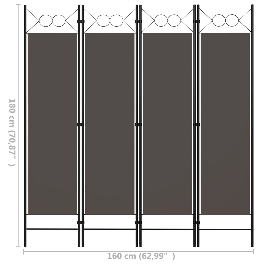 Paravento a 4 Pannelli Antracite 160x180 cm | homemem39