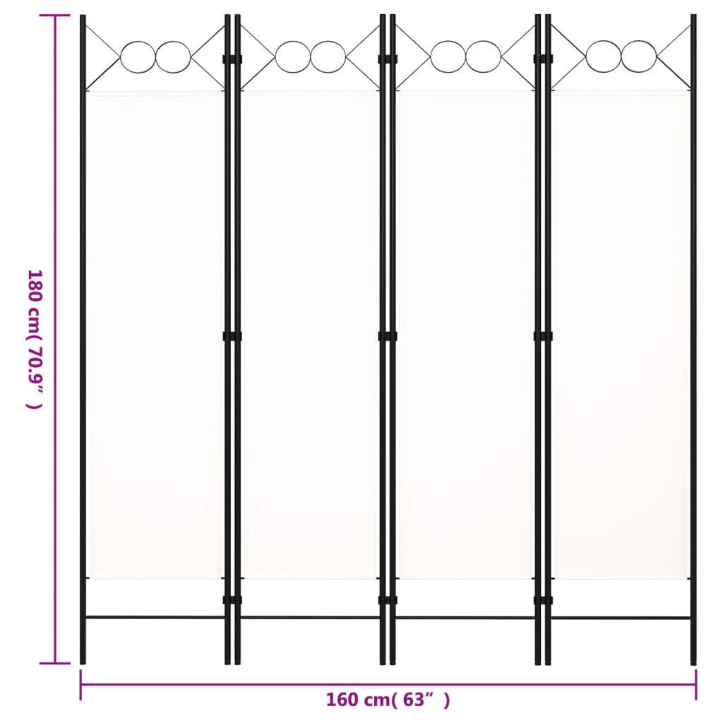 Paravento a 4 Pannelli Bianco 160x180 cm | homemem39