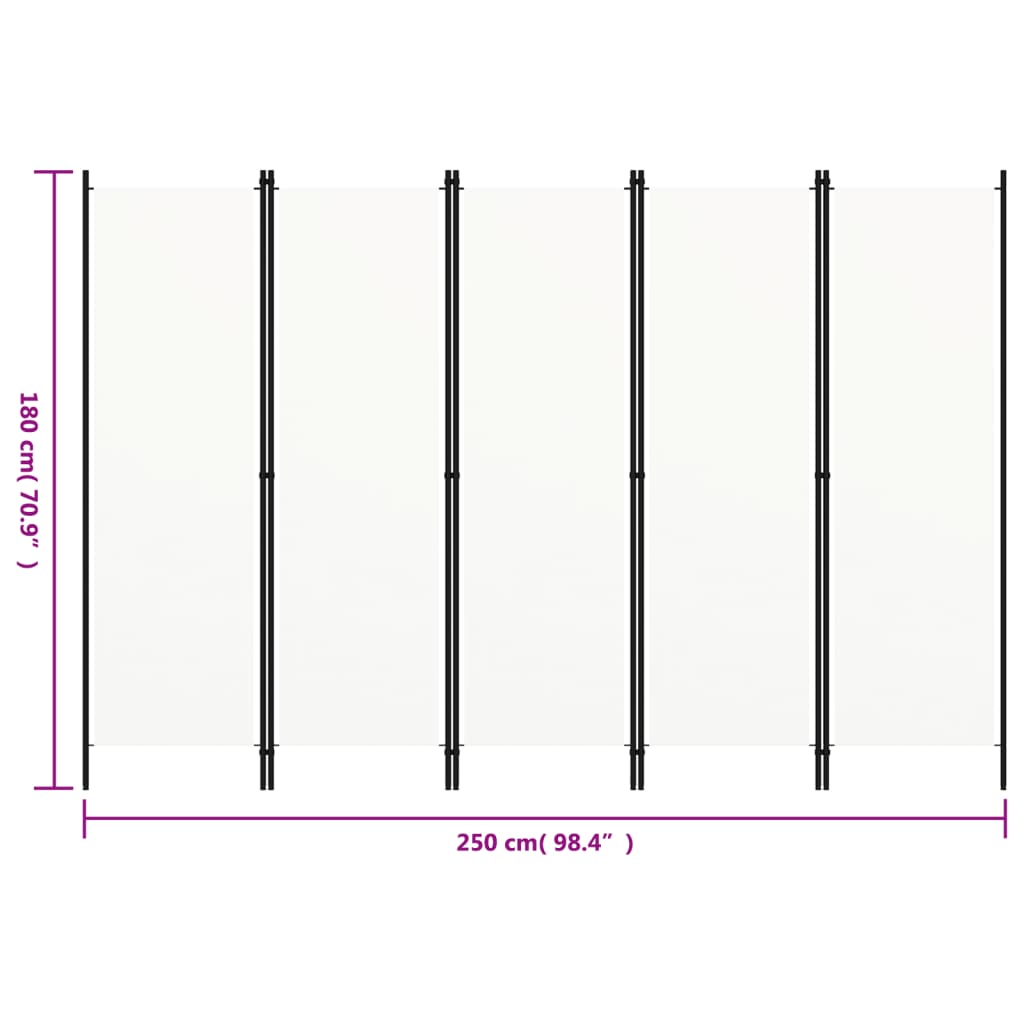 Paravento a 5 Pannelli Bianco 250x180 cm - homemem39