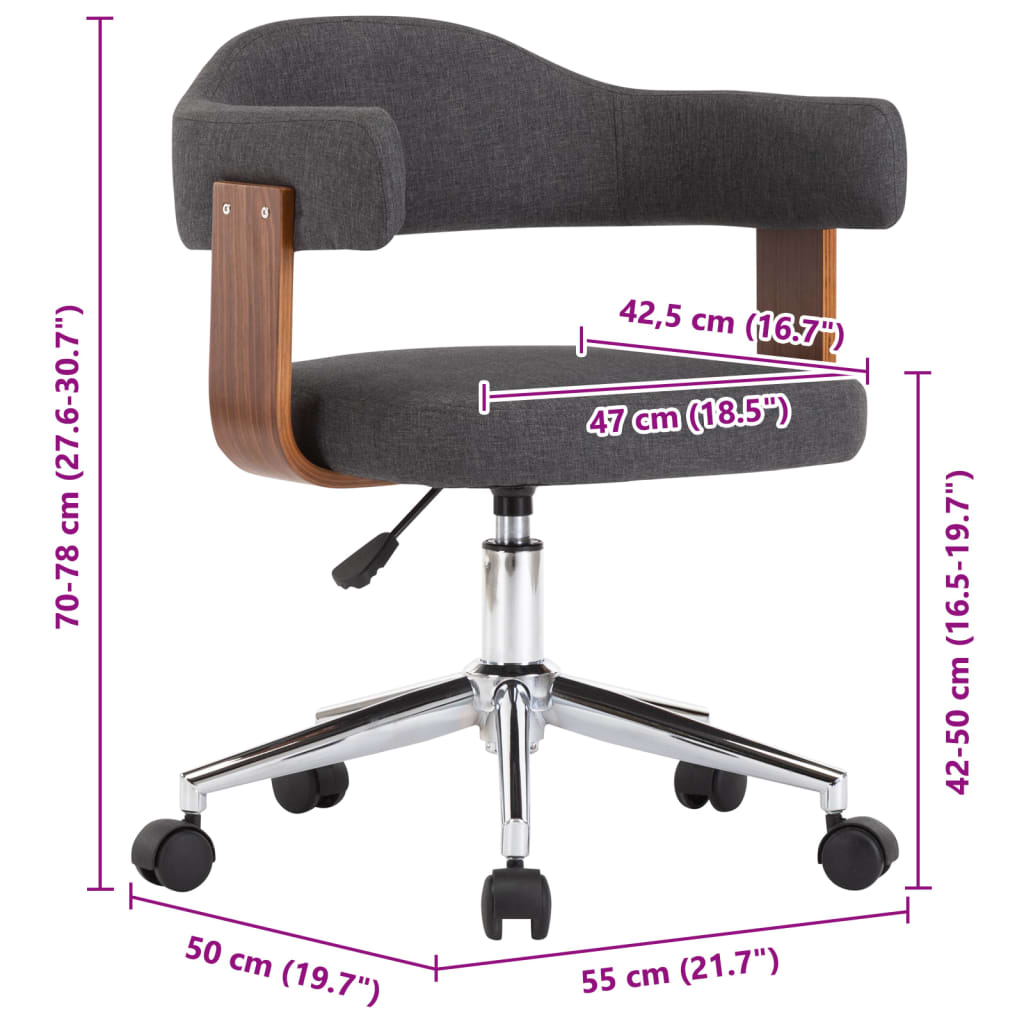 Sedie da Pranzo Girevoli 2 pz Legno Curvato e Tessuto Grigio | homemem39