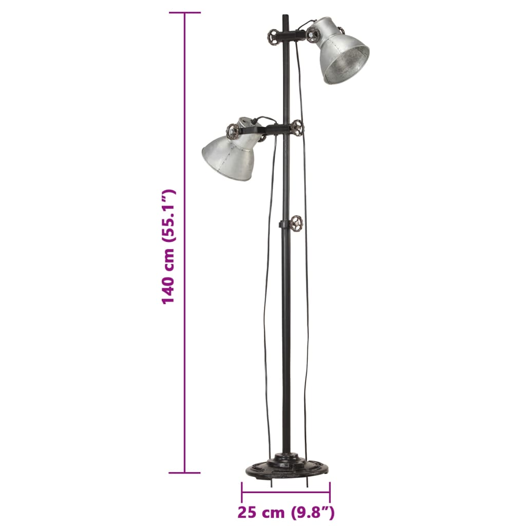 Lampada da Pavimento con 2 Paralumi Argento E27 in Ghisa - homemem39