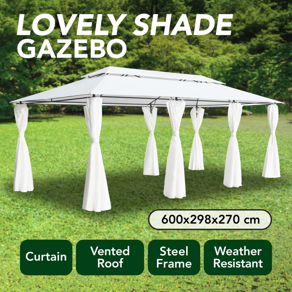 Gazebo con Tende 600x298x270 cm Bianco 180g/m² | homemem39