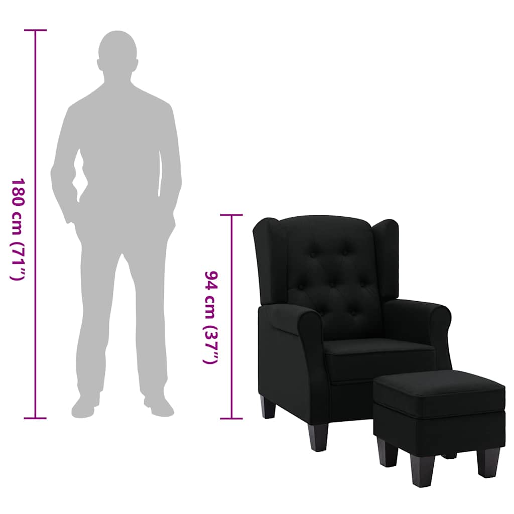 Poltrona con Poggiapiedi Nera in Tessuto - homemem39