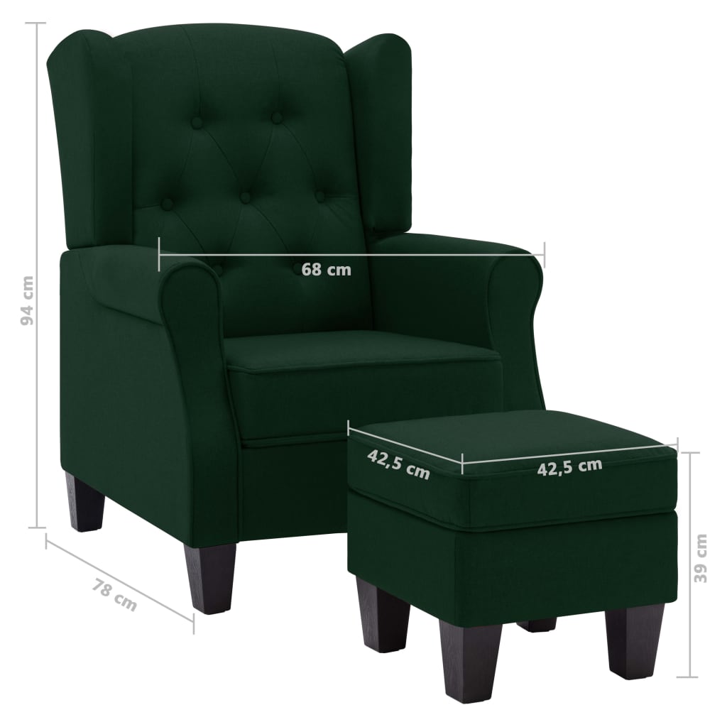 Poltrona con Poggiapiedi Verde Scuro in Tessuto | homemem39