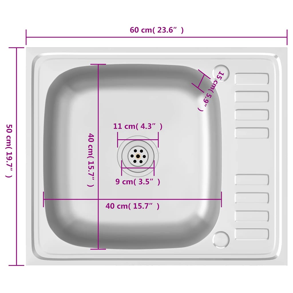 Lavello da Cucina con Scarico Argento 600x500x155 mm Acciaio