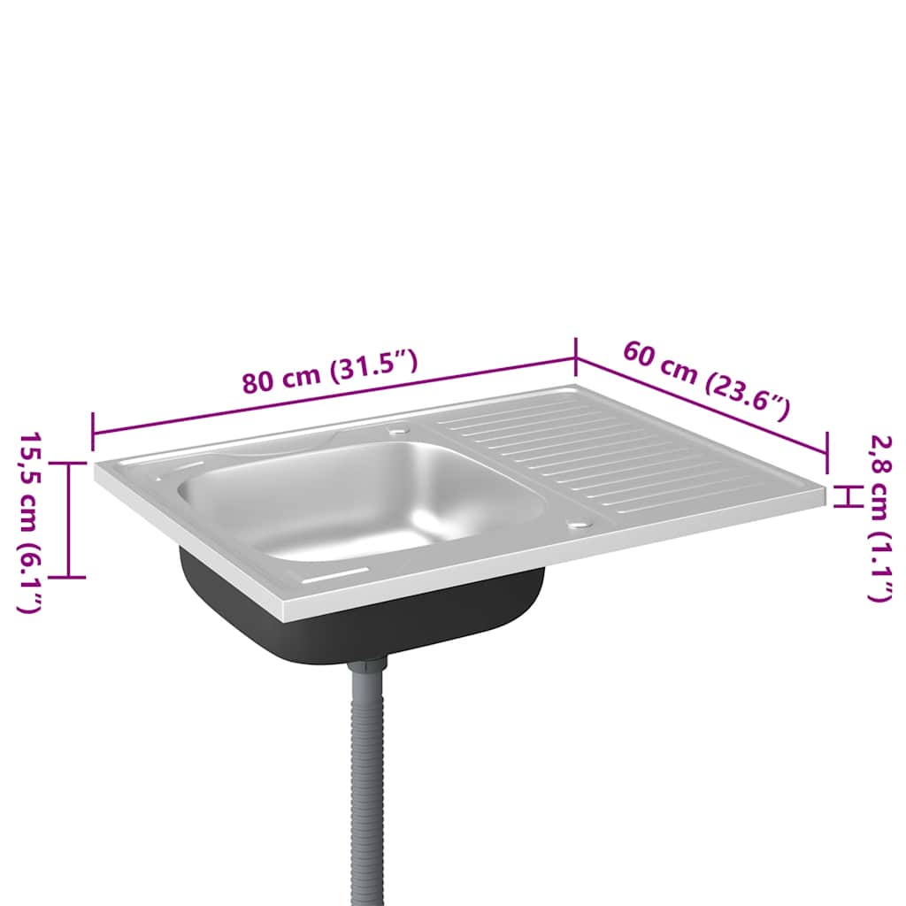 Lavello da Cucina con Scarico Argento 800x600x155 mm Acciaio | homemem39