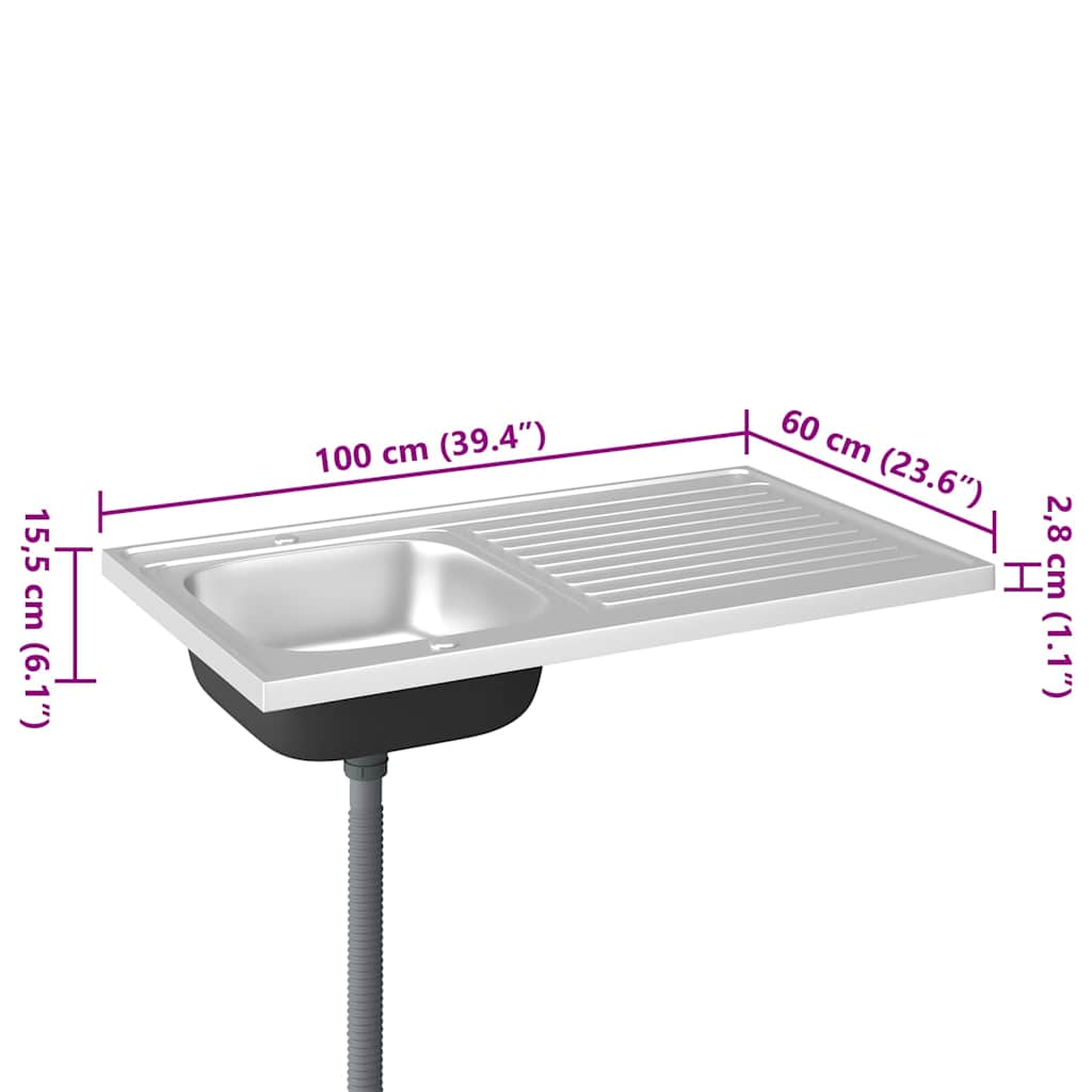 Lavello da Cucina con Scarico Argento 1000x600x155 mm Acciaio