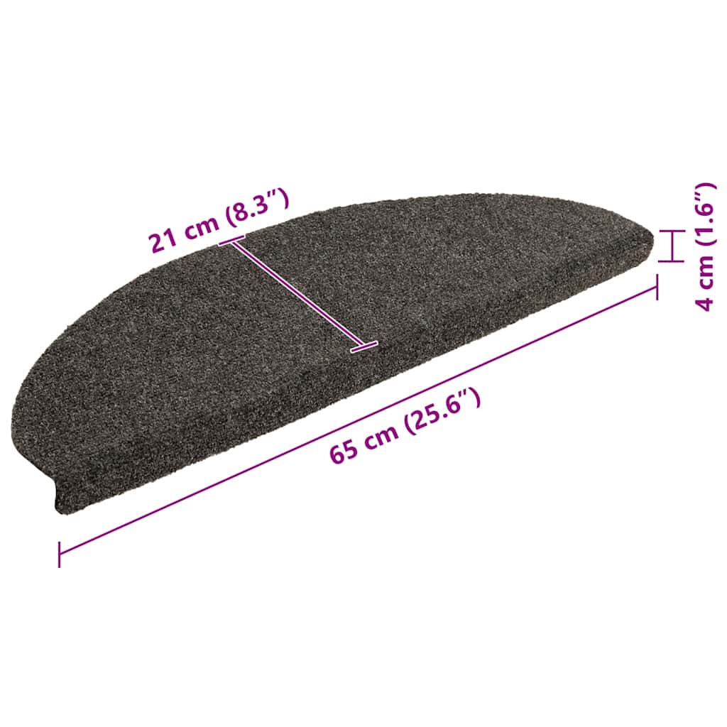 Tappetini per scale autoadesivi 15 pz 65x21x4 cm Antracite Semicircolari Grandi