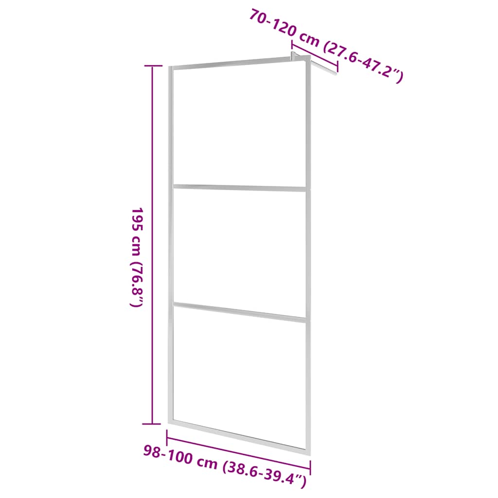 Parete per Doccia Walk-in in Vetro Smerigliato ESG 100x195 cm