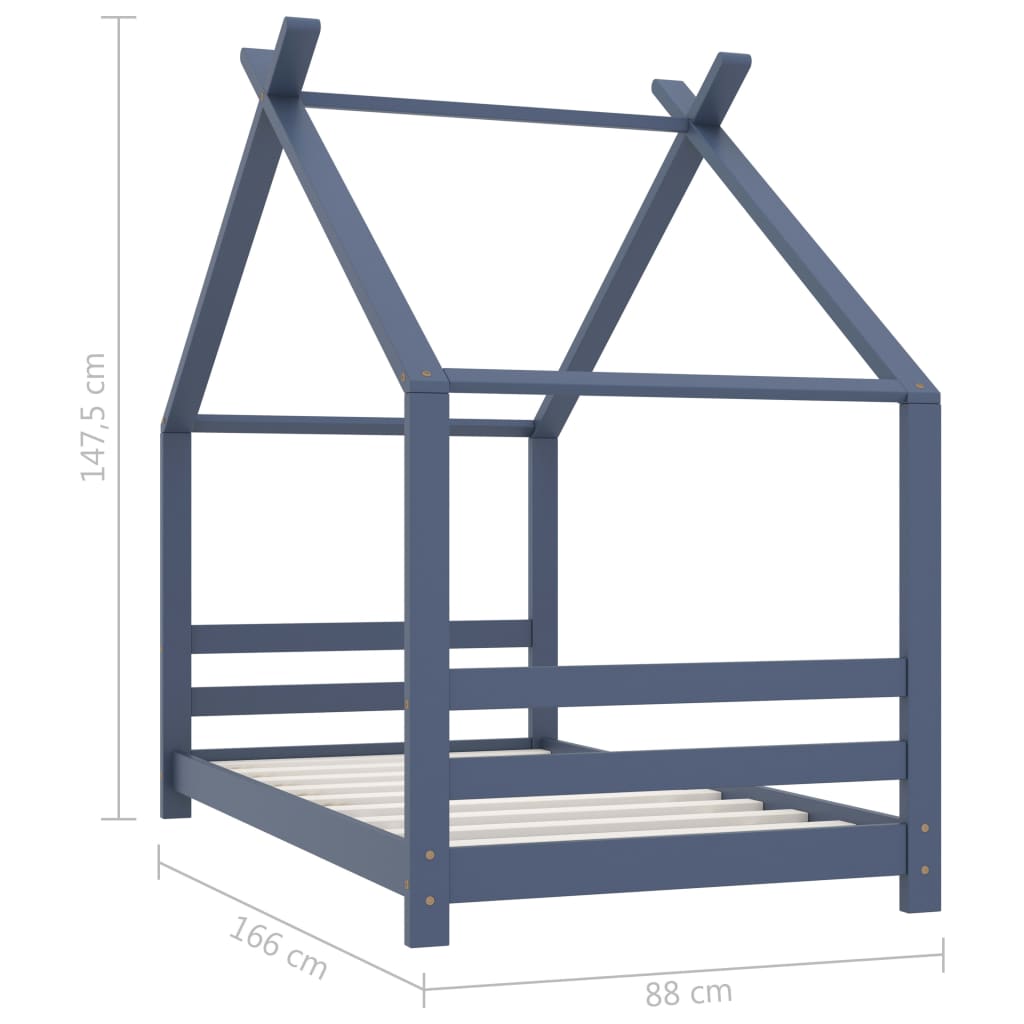 Giroletto per Bambini Grigio in Legno Massello di Pino 80x160cm | homemem39