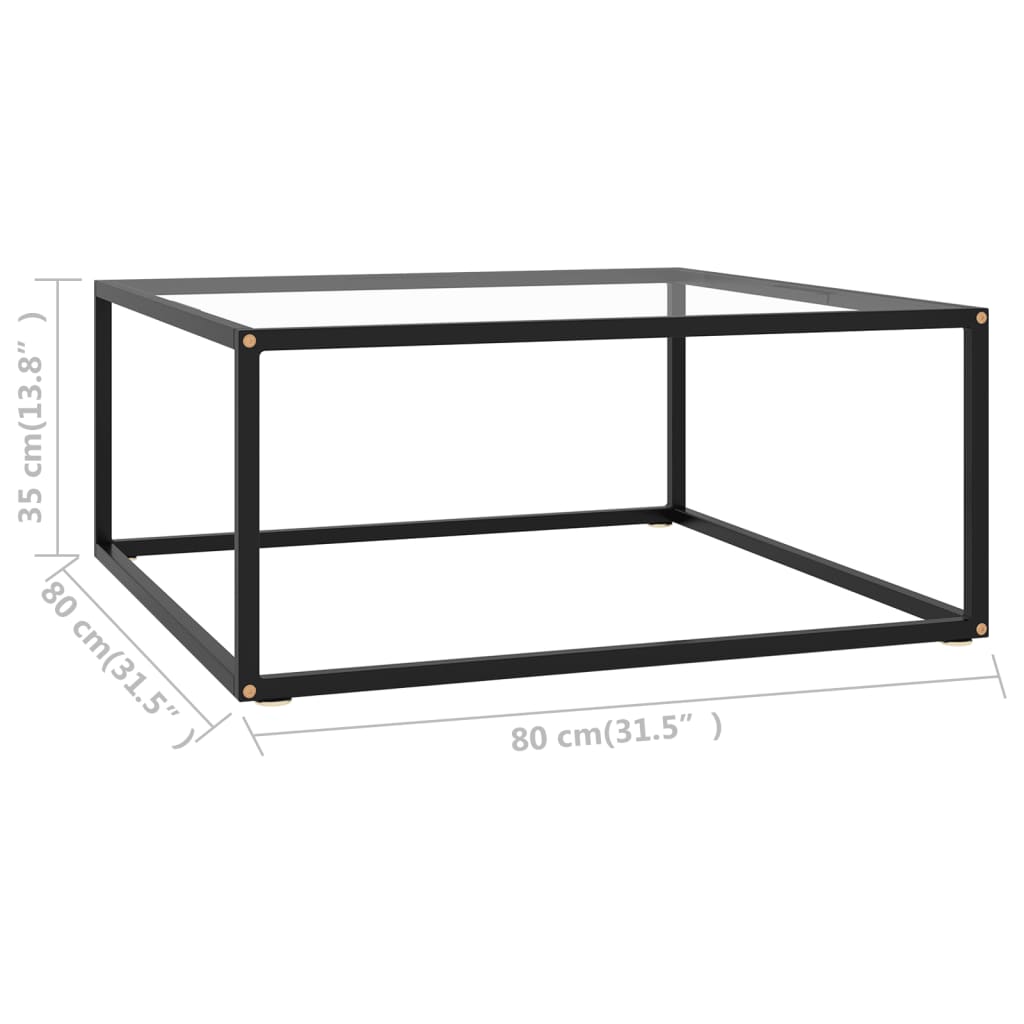 Tavolino da Salotto Nero con Vetro Temperato 80x80x35 cm | homemem39