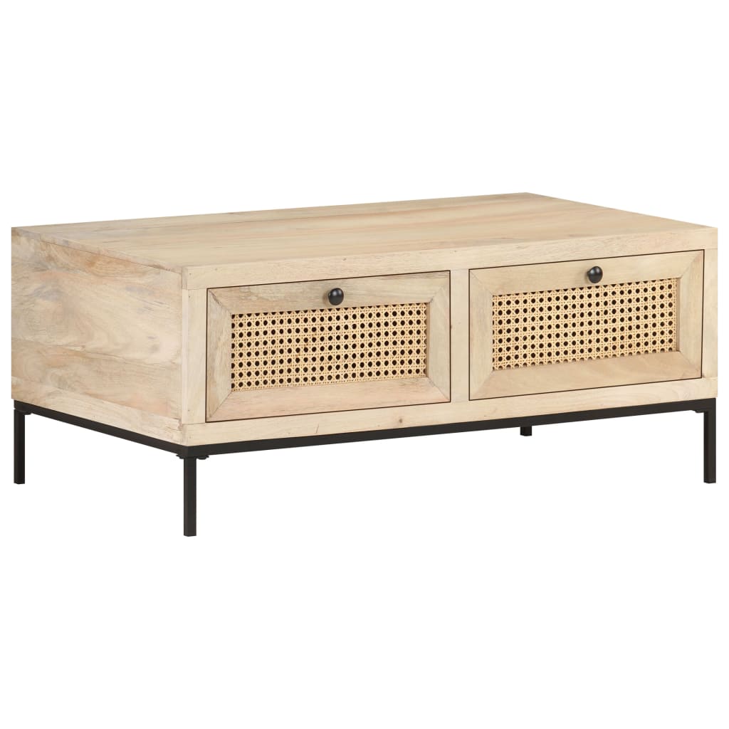 Tavolino da Salotto 90x50x37 cm Legno Massello di Mango e Canna | homemem39