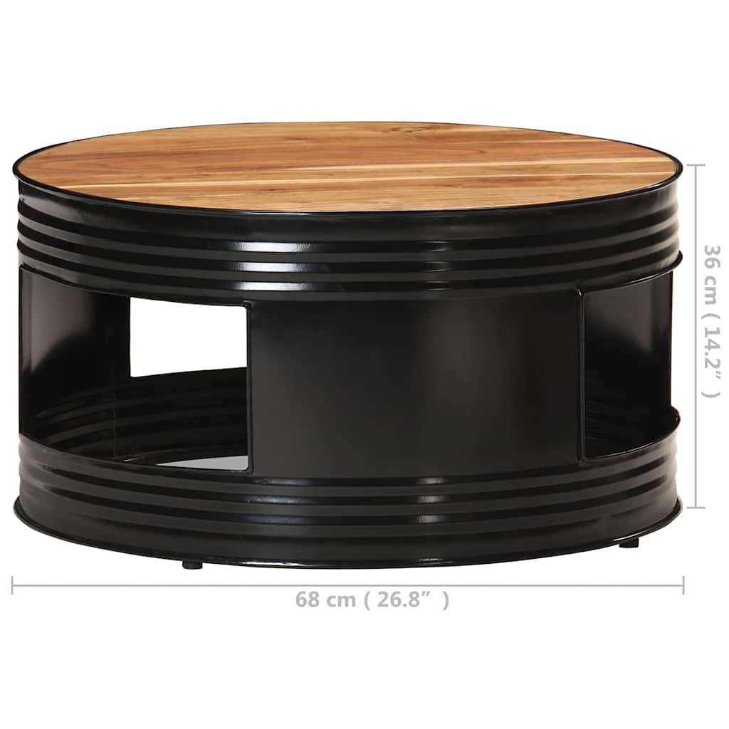 Tavolino da Salotto Nero 68x68x36 cm in Massello di Acacia