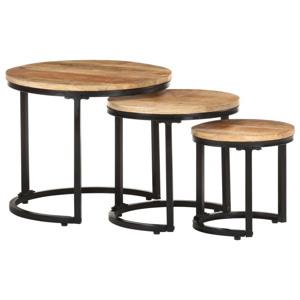 Tavolini Laterali 3 pz in Legno di Mango Grezzo | homemem39