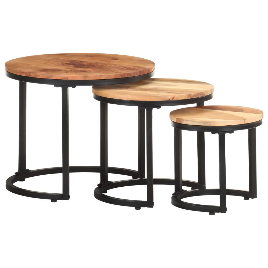 Tavolini Laterali 3 pz in Legno Massello di Acacia | homemem39