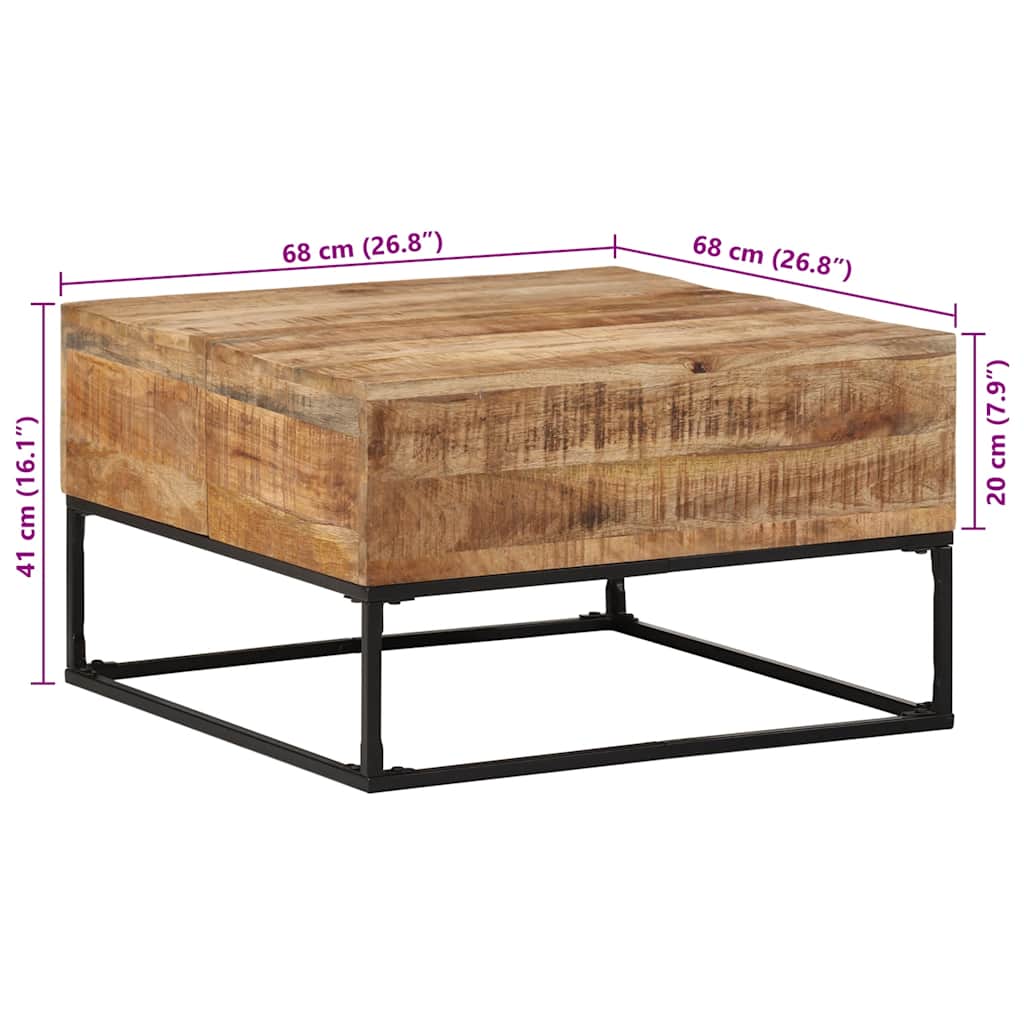 Tavolino da Salotto 68x68x41 cm in Legno di Mango Grezzo | homemem39