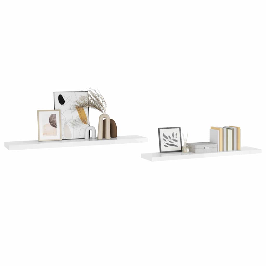 Scaffali a Parete 2 pz Bianco Lucido 120x23,5x3,8 cm in MDF