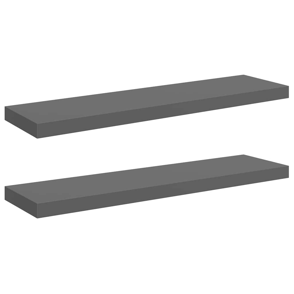 Scaffali a Parete 2 pz Grigio Lucido 90x23,5x3,8 cm in MDF