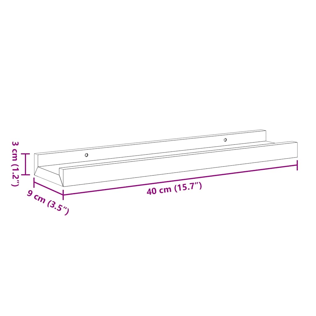 Mensole con Sporgenza 2 pz Nere 40x9x3 cm MDF