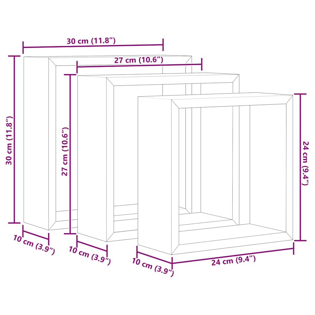 Mensole a Cubo da Parete 3 pz Bianche in MDF