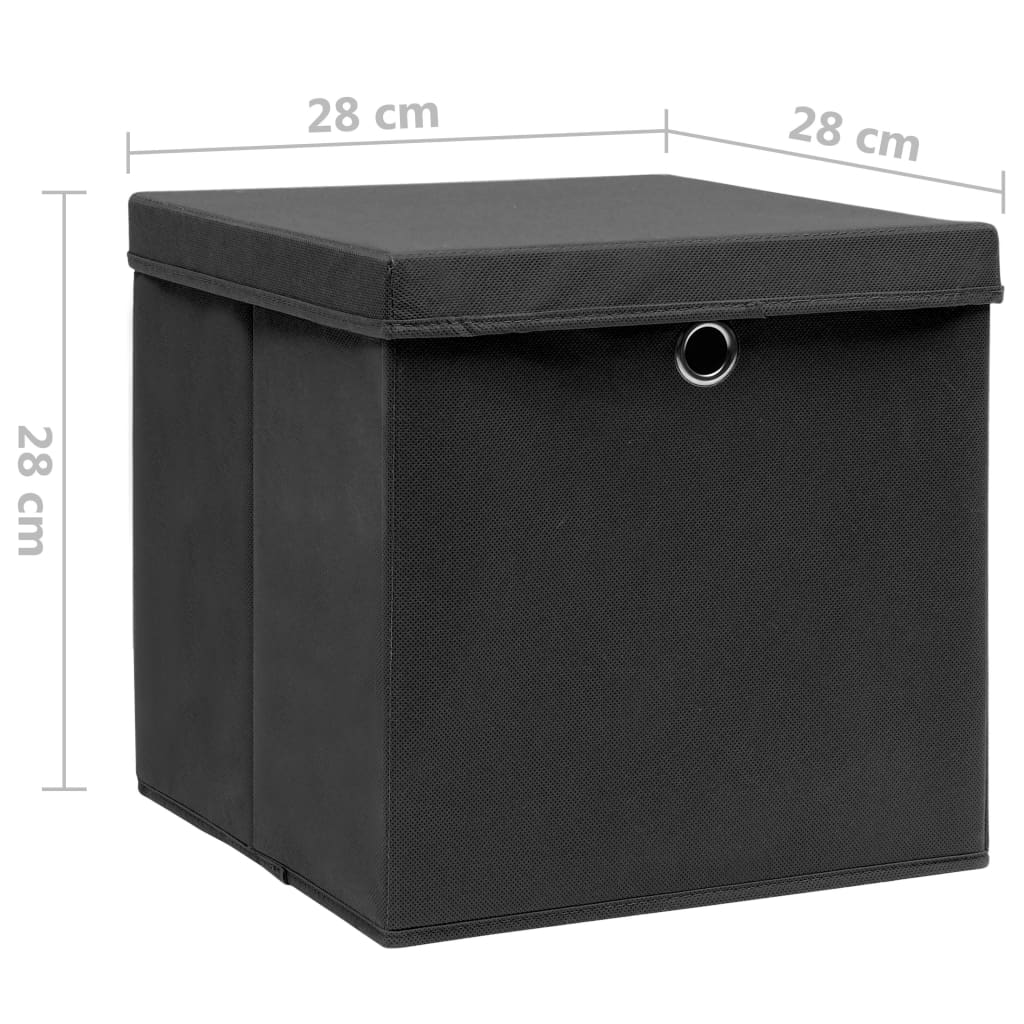 Contenitori con Coperchi 4 pz 28x28x28 cm Nero - homemem39