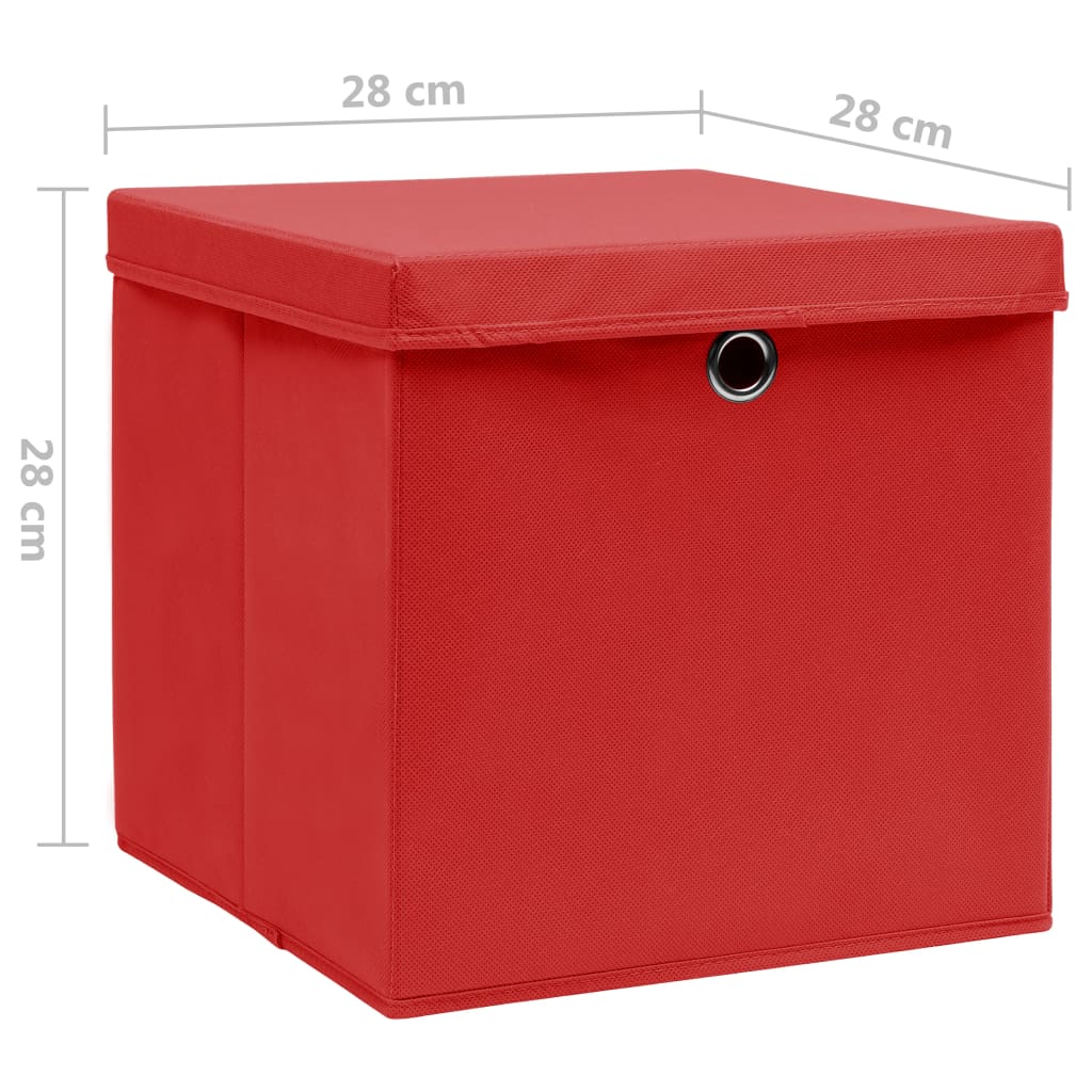 Contenitori con Coperchi 4 pz 28x28x28 cm Rosso - homemem39