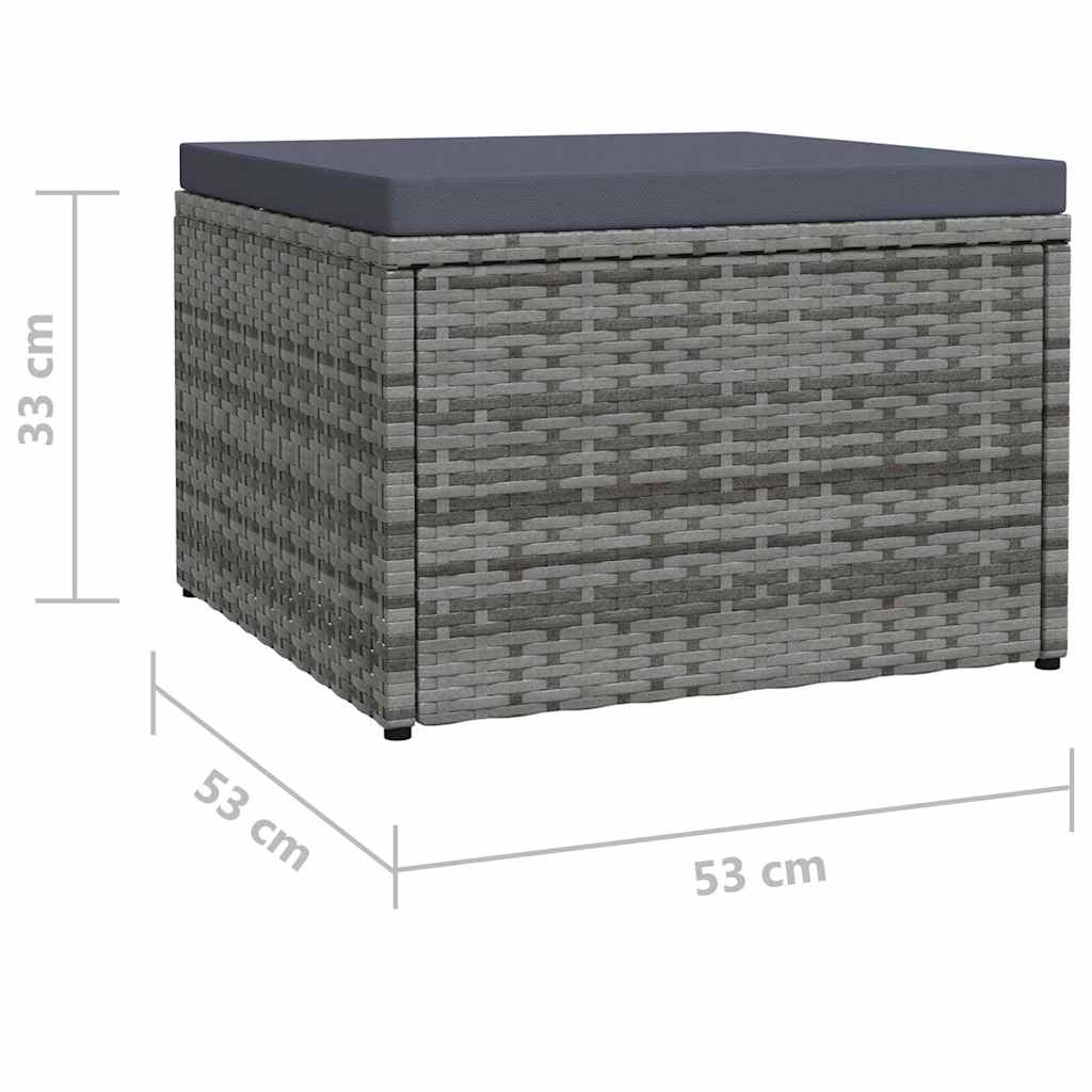 Poggiapiedi da Giardino con Cuscini Grigio in Polyrattan