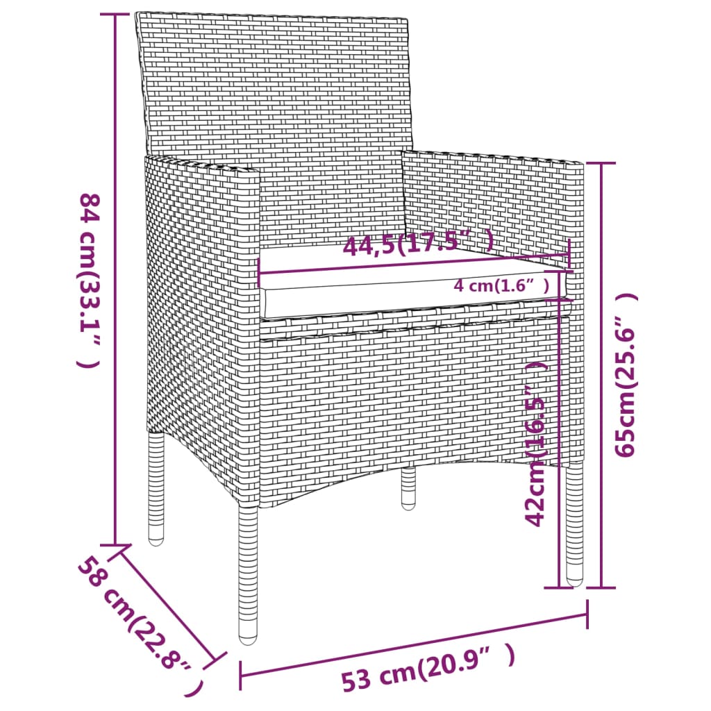Set Sedie da Giardino e Poggiapiedi 4 pz in Polyrattan Marrone | homemem39