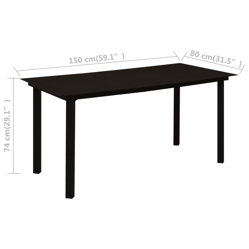 Tavolo da Giardino Nero 150x80x74 cm in Acciaio e Vetro | homemem39