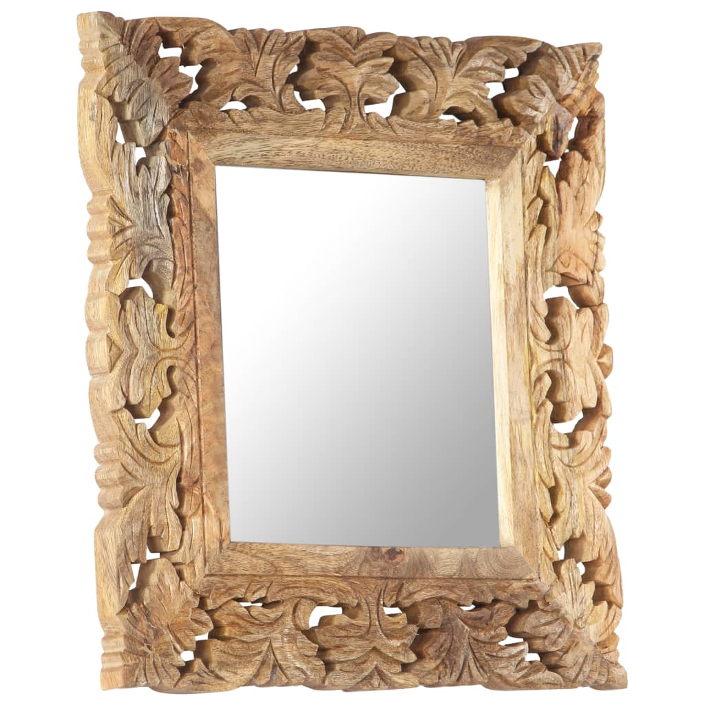 Specchio Intagliato a Mano 50x50 cm in Legno Massello di Mango | homemem39