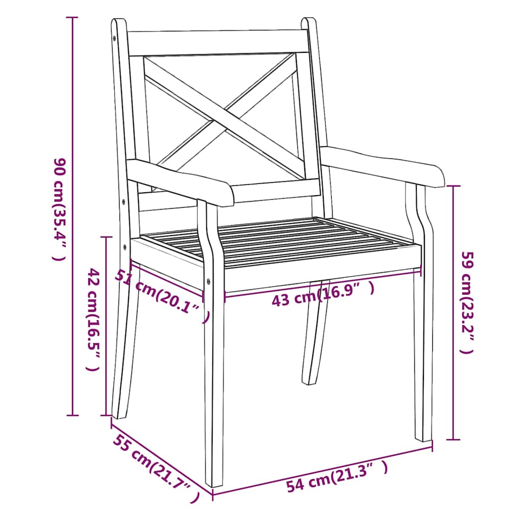 Sedie da Pranzo da Esterni 2 pz in Legno Massello di Acacia | homemem39