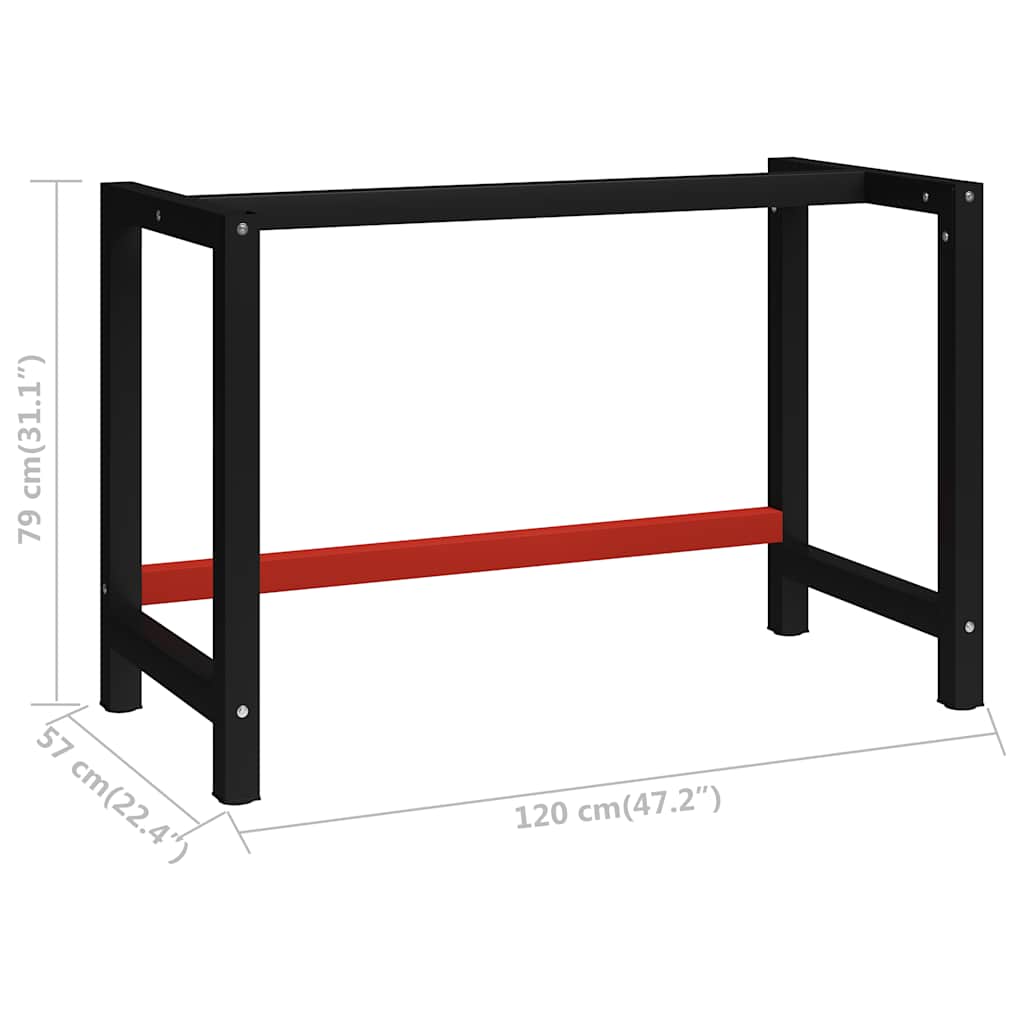 Telaio per Banco da Lavoro in Metallo 120x57x79 cm Nero e Rosso | homemem39