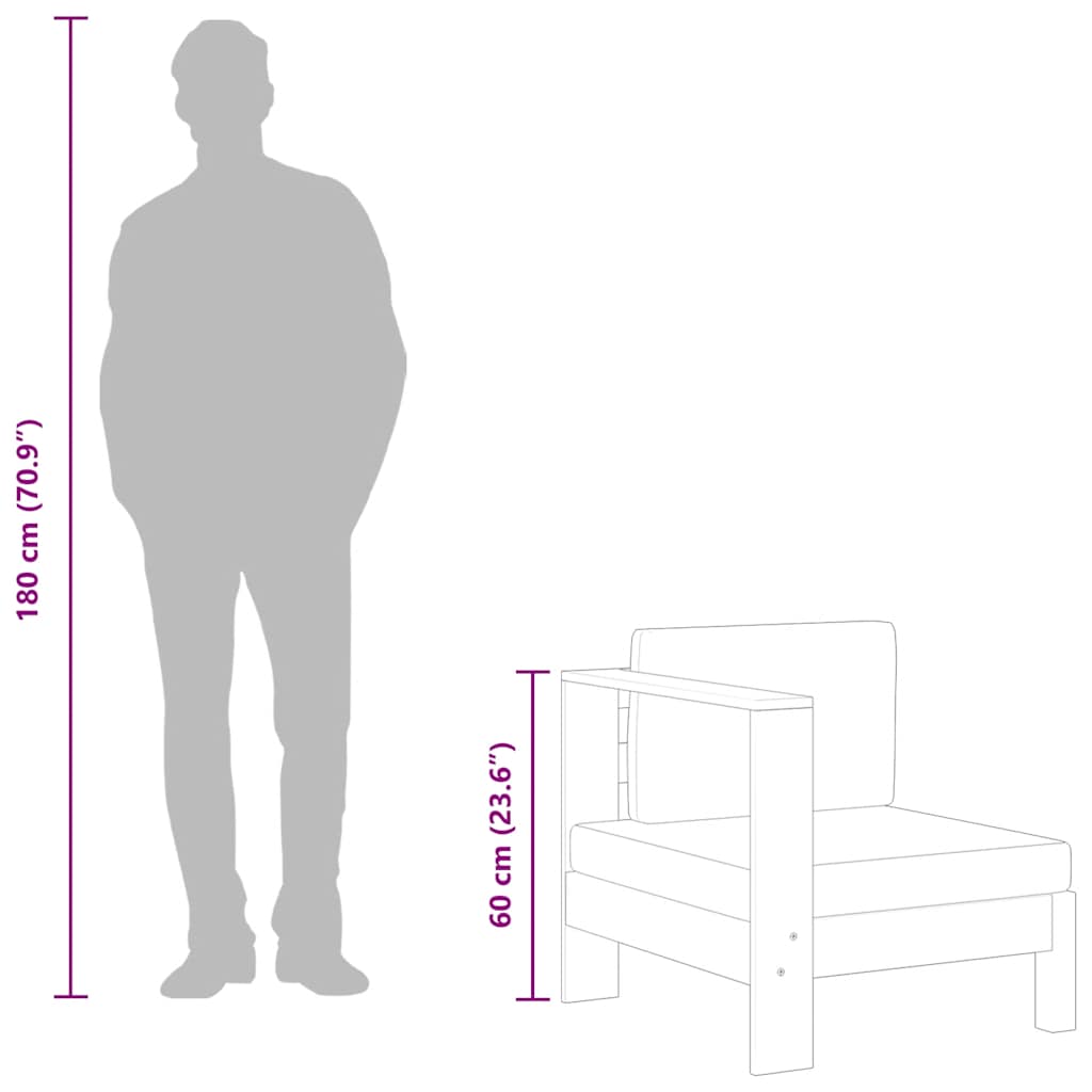 Divano Centrale con 1 Bracciolo Grigio Scuro Massello d'Acacia - homemem39