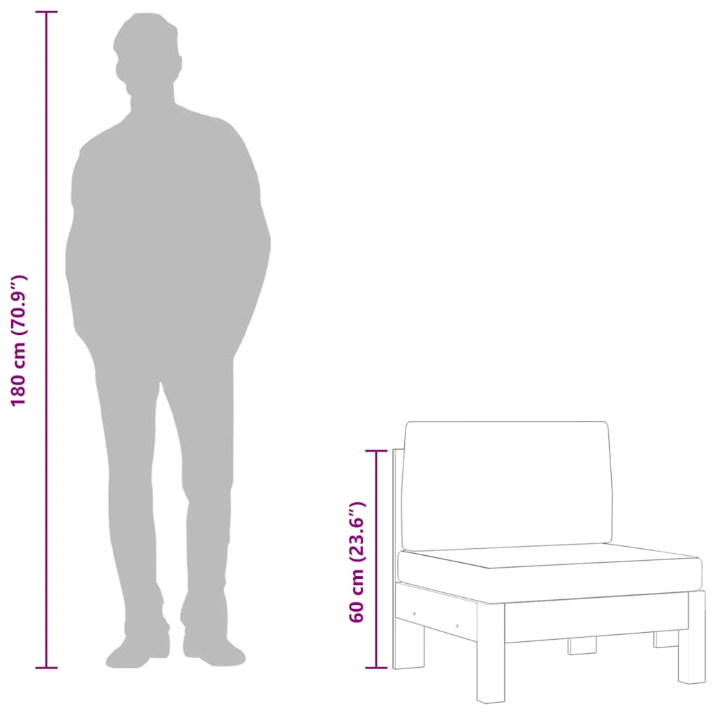 Divano Centrale con Cuscini Bianco Crema in Massello di Acacia - homemem39