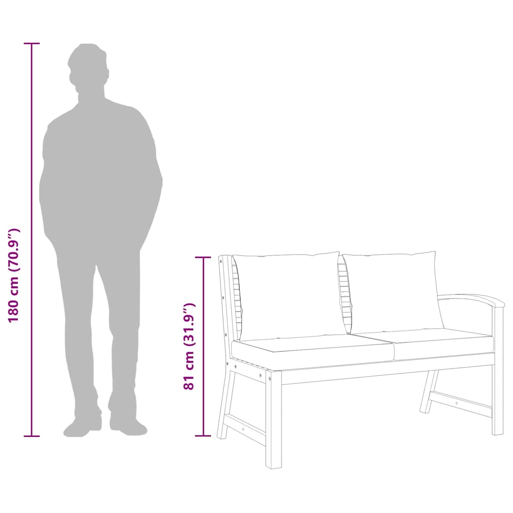 Panca da Giardino 114,5 cm con Cuscino Crema Massello di Acacia - homemem39