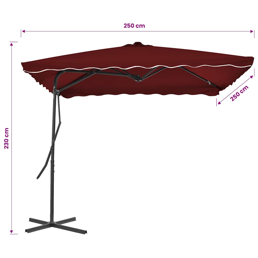 Ombrellone con Palo in Acciaio Rosso Bordò 250x250x230 cm