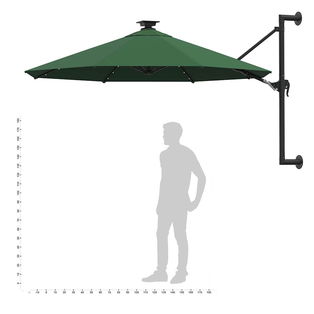 Ombrellone da Giardino a Parete con LED 300 cm Verde