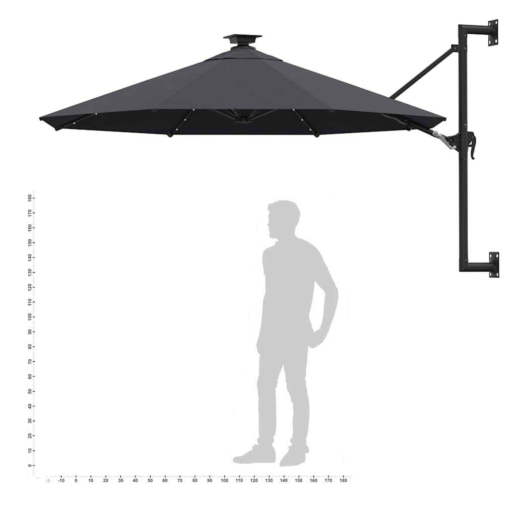 Ombrellone da Giardino a Parete con LED 300 cm Antracite | homemem39