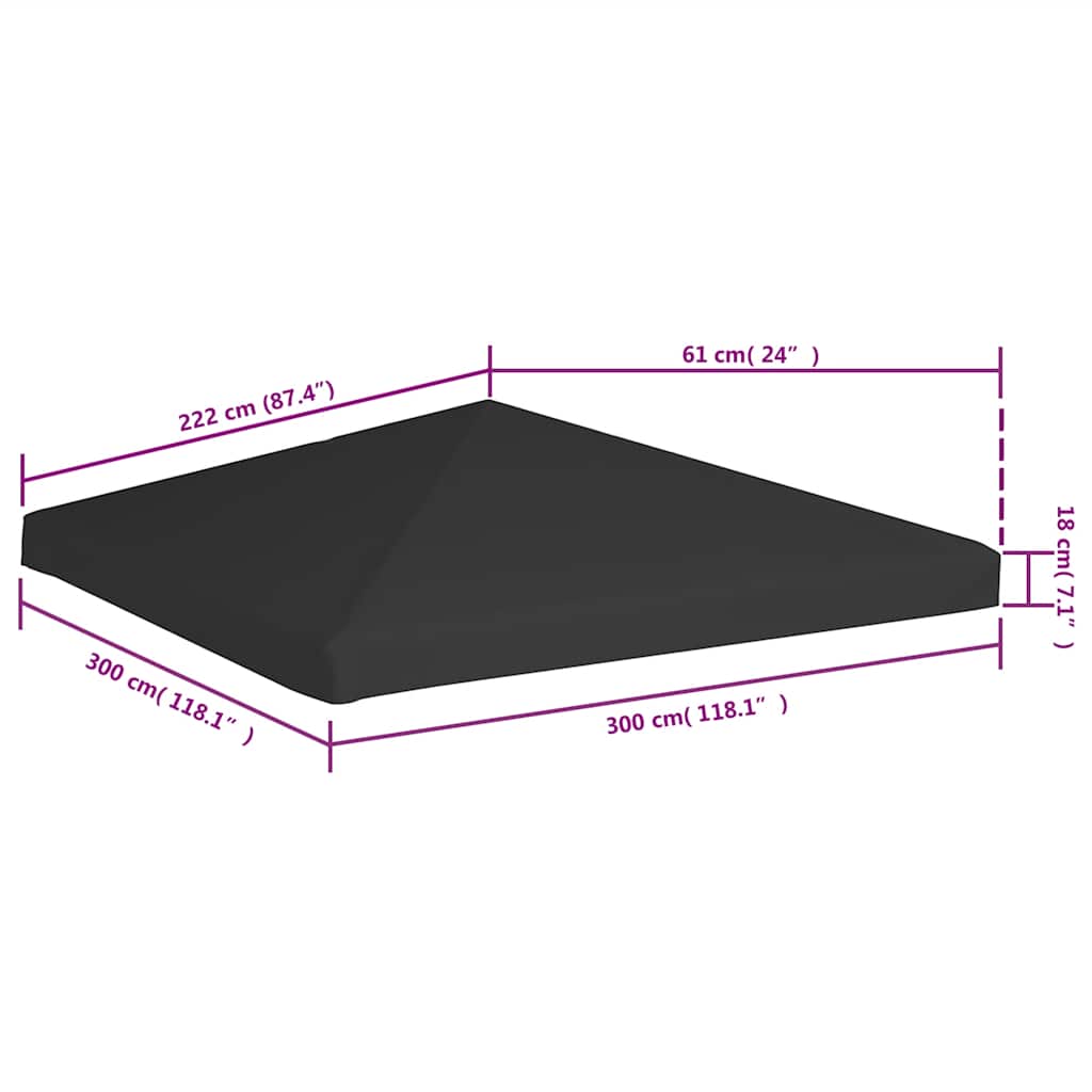 Copertura Superiore per Gazebo 270 g/m² 3x3 m Nera - homemem39