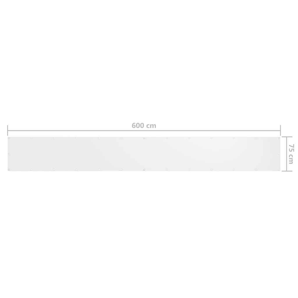 Paravento da Balcone Bianco 75x600 cm in Tessuto Oxford