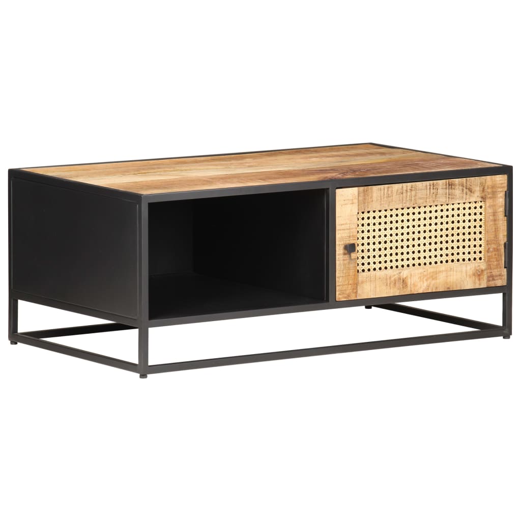 Tavolino da Salotto 90x50x35 cm Legno di Mango Grezzo e Canna | homemem39