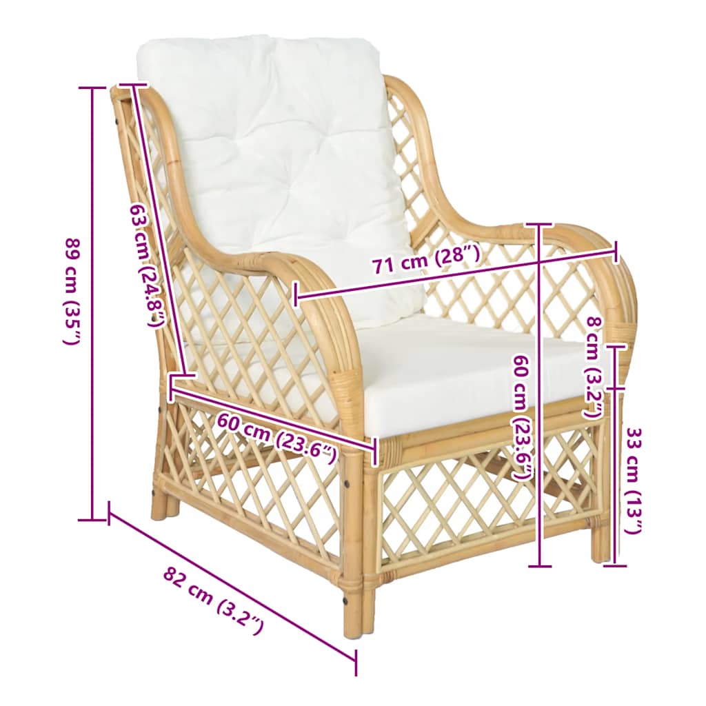 Poltrona con Cuscino in Rattan Naturale e Lino | homemem39