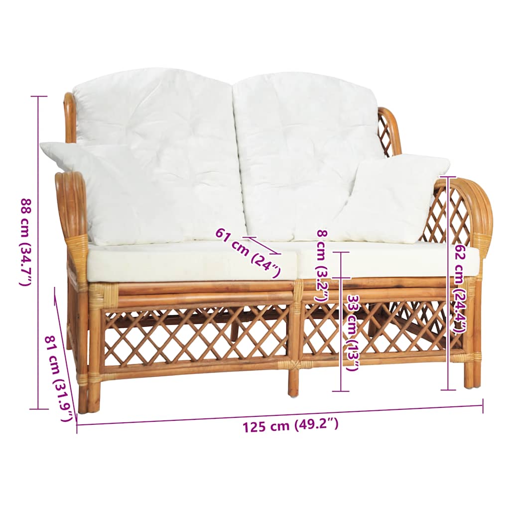 Divano a 2 Posti Marrone Chiaro in Rattan | homemem39