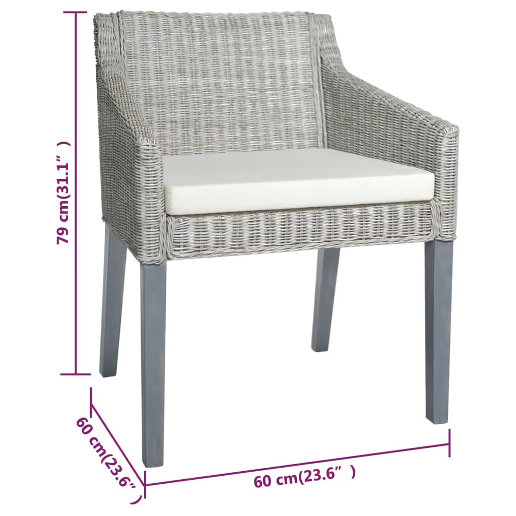 Sedia da Pranzo con Cuscino Grigio in Rattan Naturale | homemem39